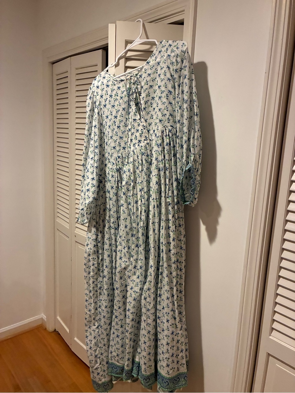 Daughters of India Cream Maxi Dress with Blue Floral Print